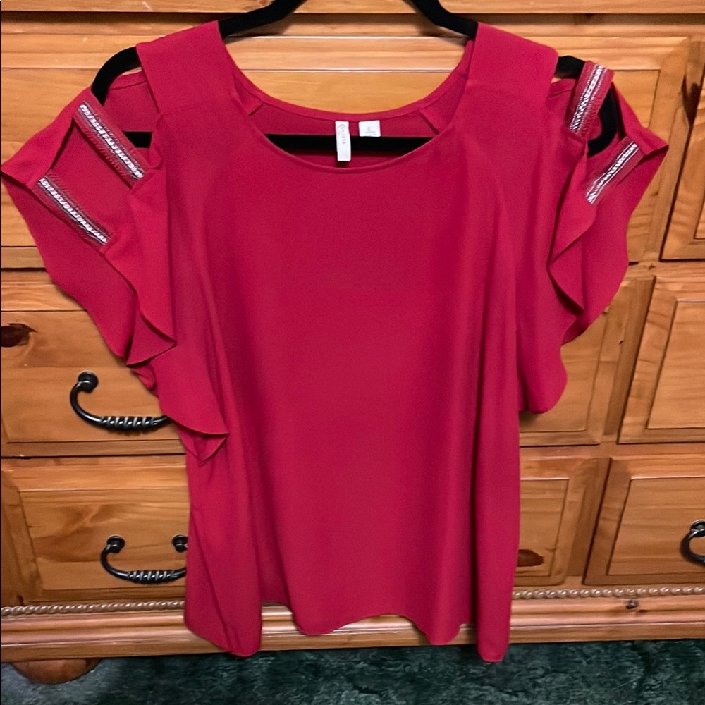 Pink Sleeveless Ruffled Cut-Out Blouse